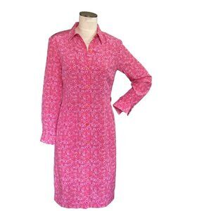 YL by Yair Silk Shirt Dress Sz 8 Long Sleeve Pink 162G